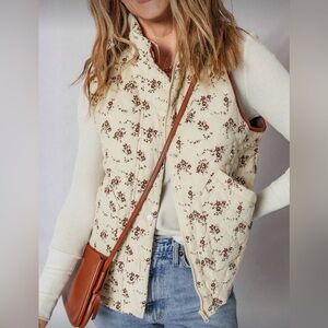 Floral Quilted Vest with Brown Accents